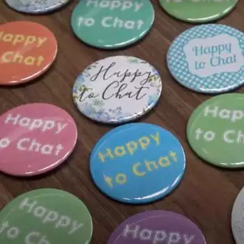 Happy to chat badge