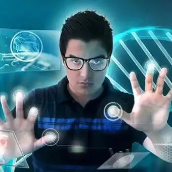 man touching computer screen